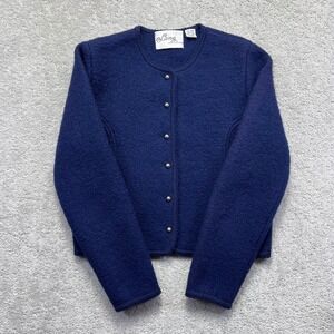VINTAGE Lanz of California Cardigan Sweater Womens 38 Blue 100% Wool Buttons